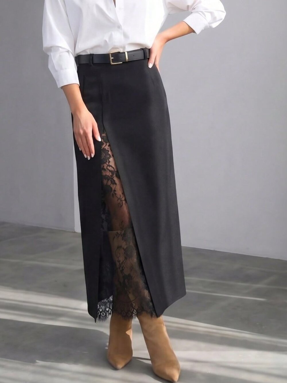 Black Casual Women's Mid-Length Skirt - Picture 3 of 5